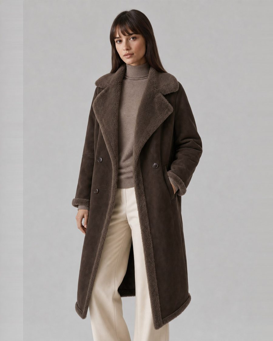 Pelliccia donna Helmur Montana colore Moka – indossato, tre quarti