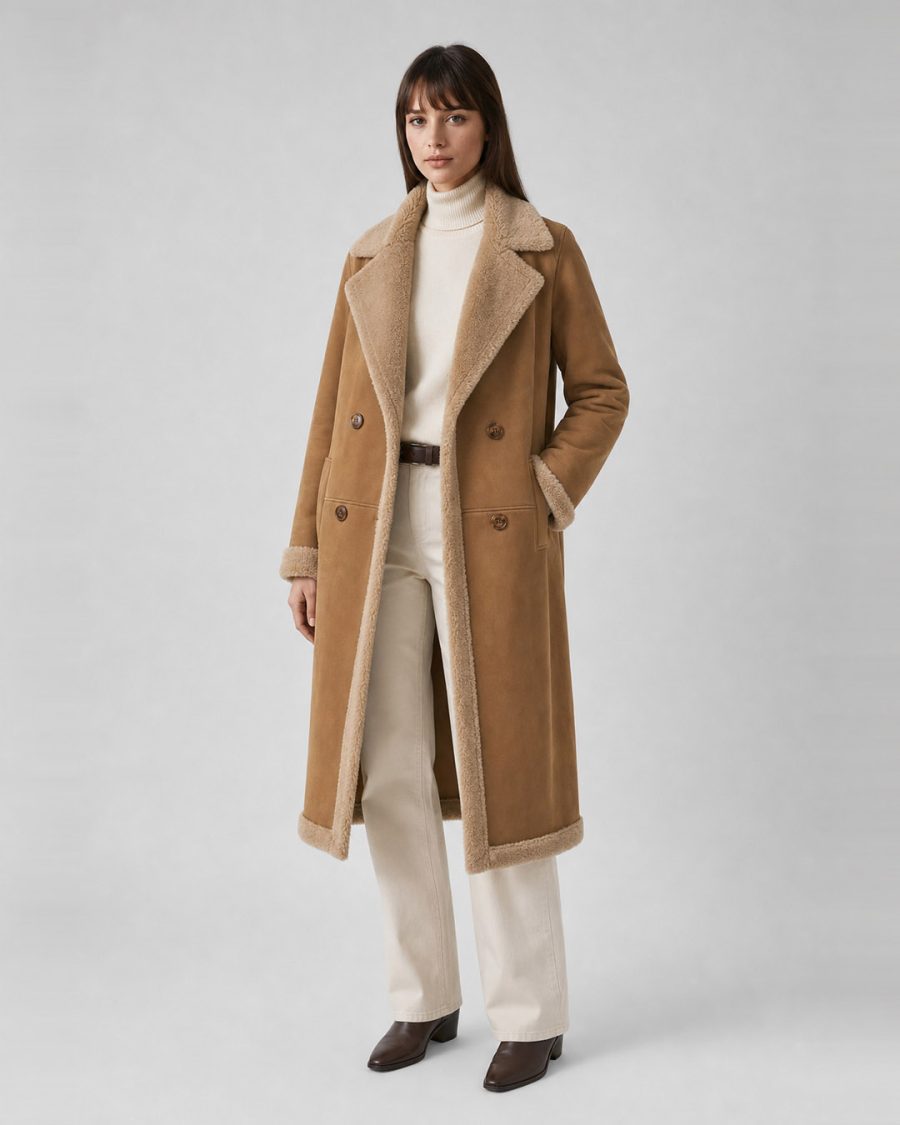 Pelliccia donna Helmur Montana colore Panna – indossato, tre quarti
