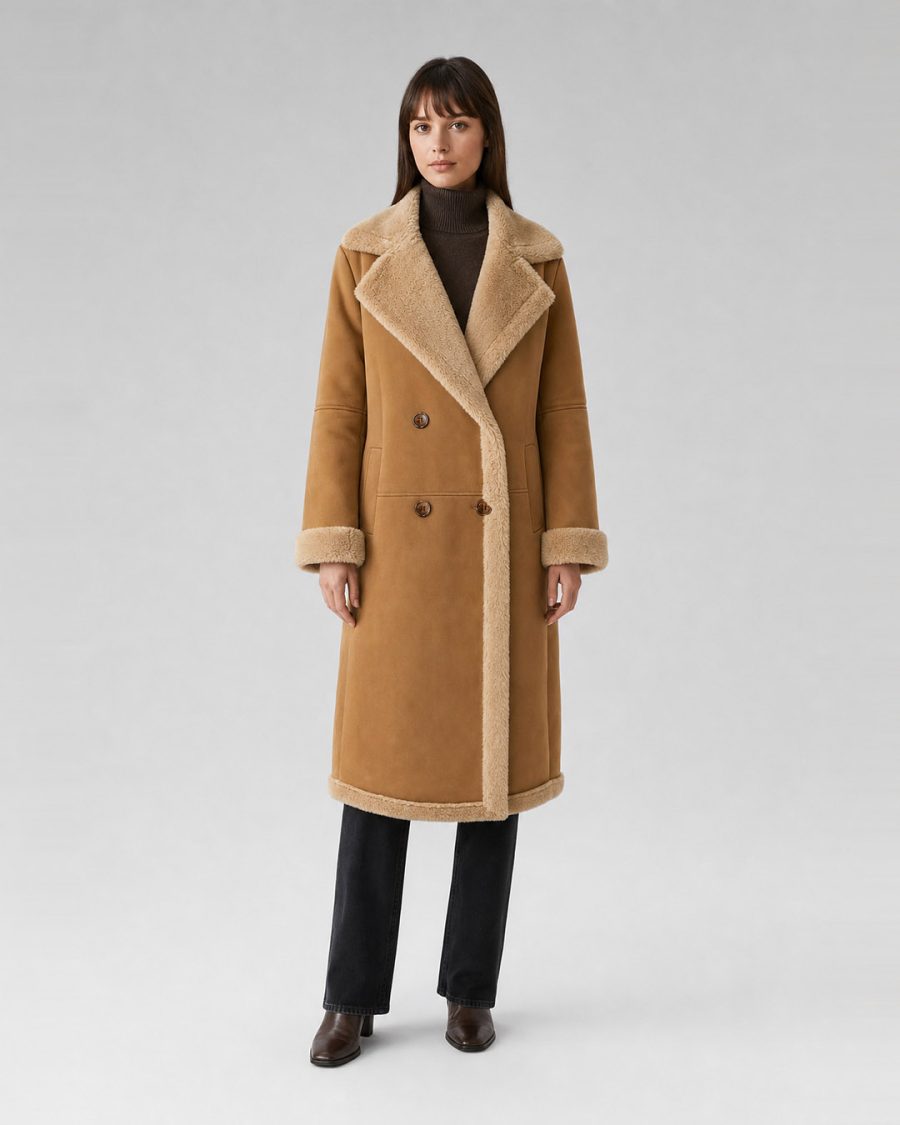 Pelliccia donna Helmur Montana colore Panna – indossato, fronte