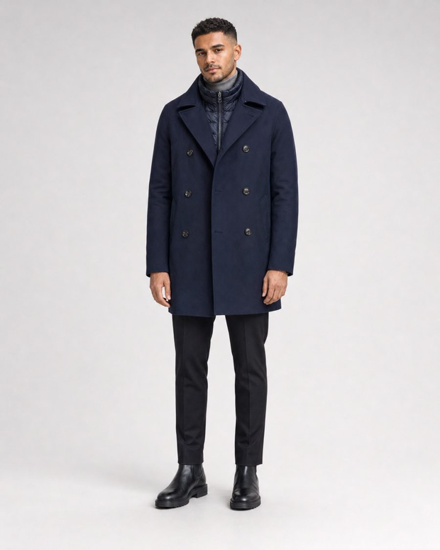 Giubbotto uomo Helmur New York colore Blu – indossato, fronte