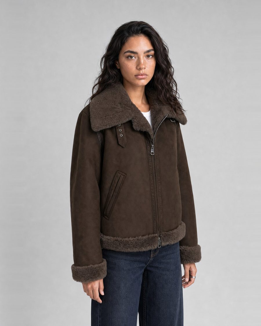 Pelliccia donna Helmur Nizza colore Moka – indossato, tre quarti