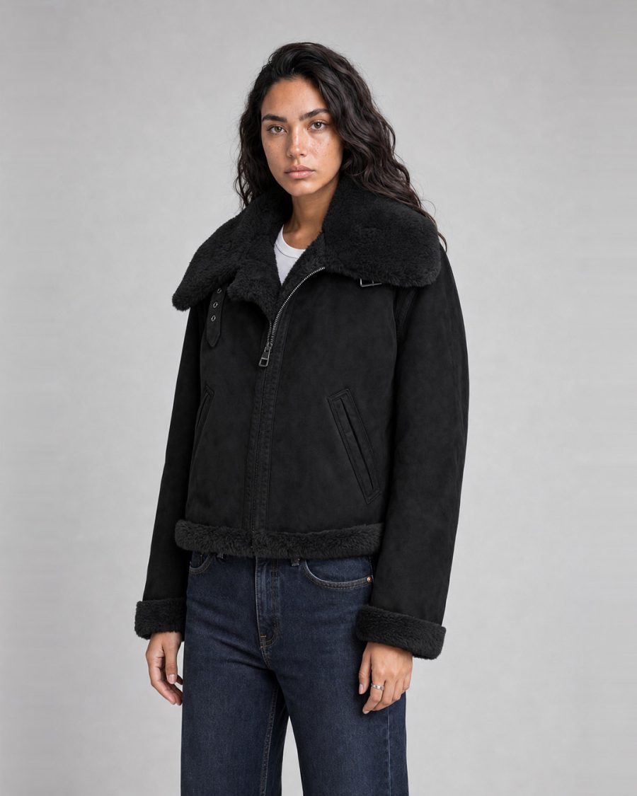 Pelliccia donna Helmur Nizza colore Nero – indossato, tre quarti