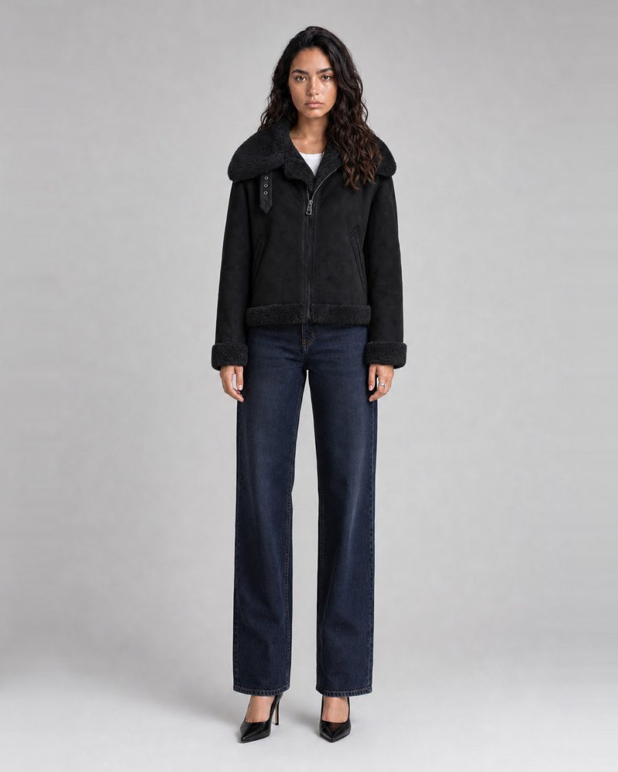 Pelliccia donna Helmur Nizza colore Nero – indossato, fronte