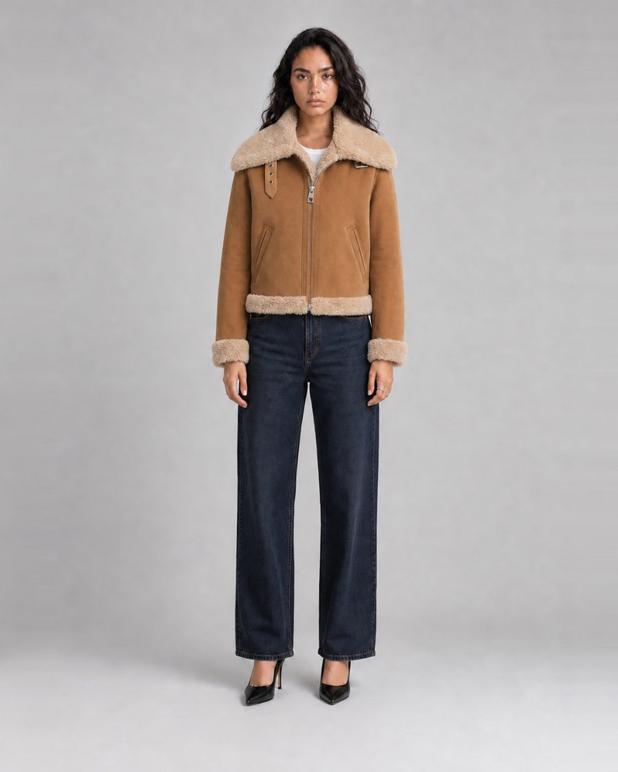 Pelliccia donna Helmur Nizza colore Panna – indossato, fronte