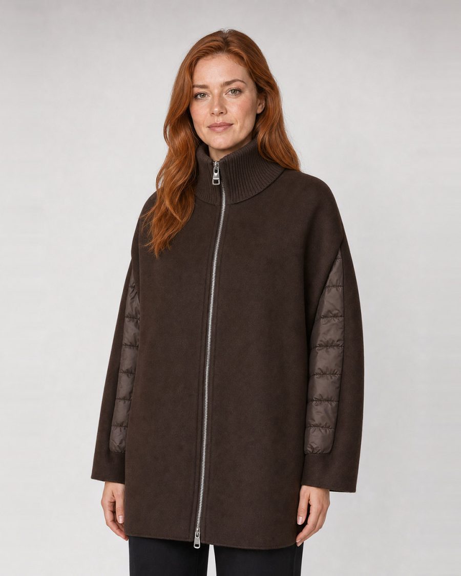 Cappotto donna Helmur Nottingham colore Cacao – indossato, tre quarti
