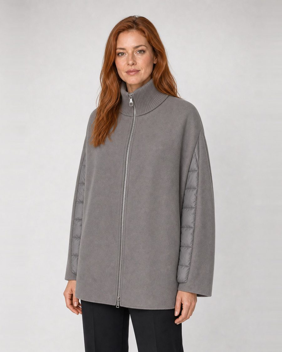 Cappotto donna Helmur Nottingham colore Cenere – indossato, tre quarti