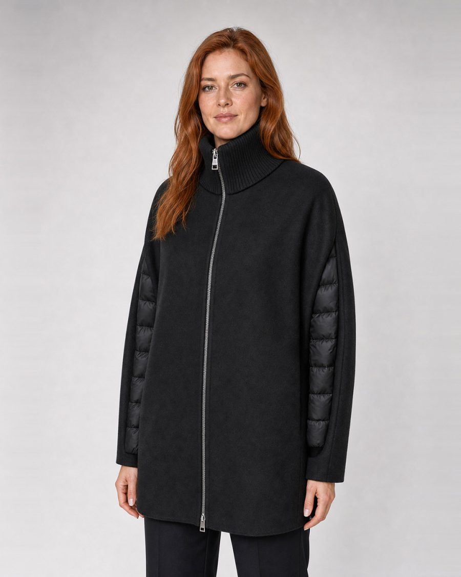 Cappotto donna Helmur Nottingham colore Nero – indossato, tre quarti