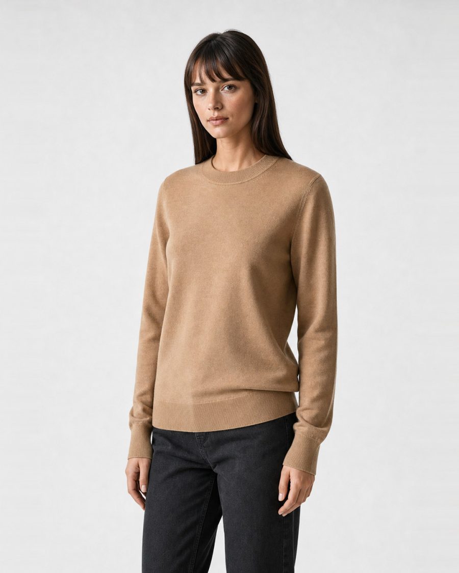 Maglia donna Helmur Orta colore Cammello – indossato, tre quarti
