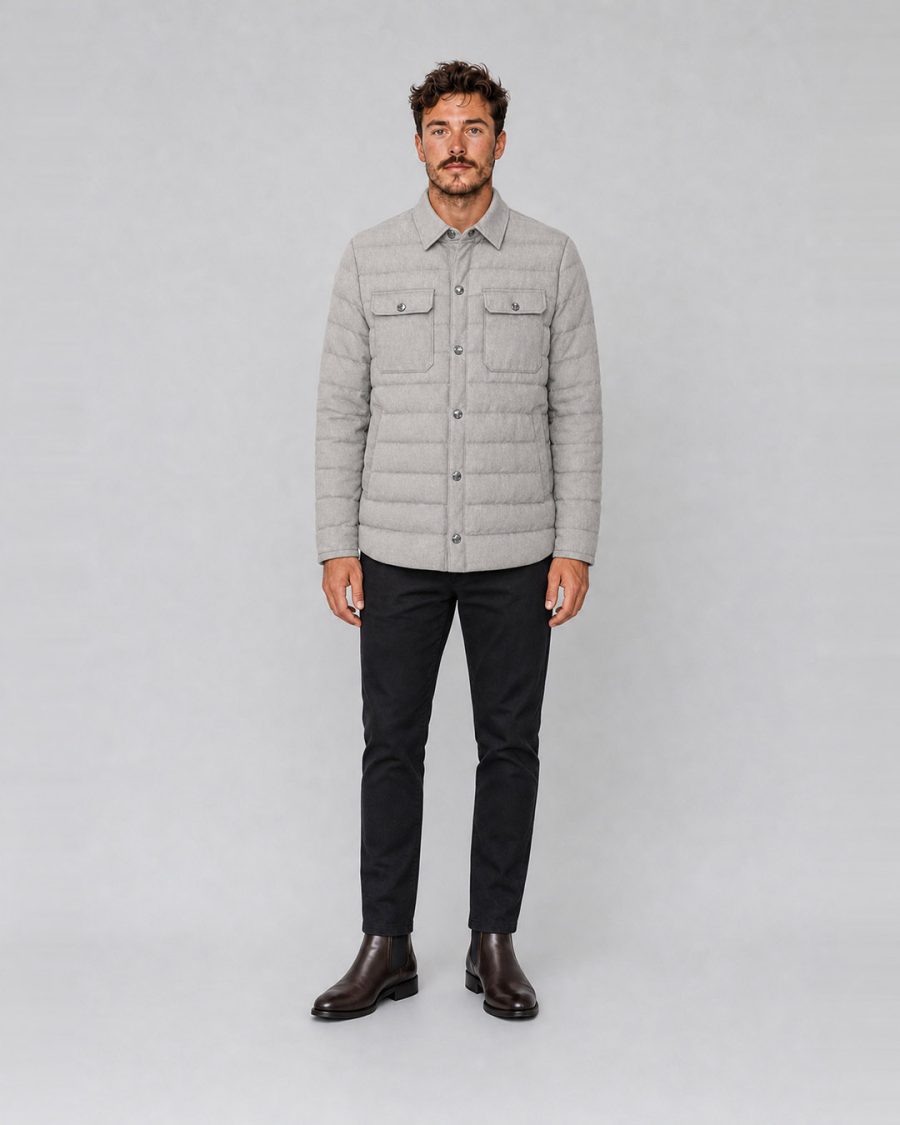 Giubbotto uomo Helmur Oxford colore Perla – indossato, fronte