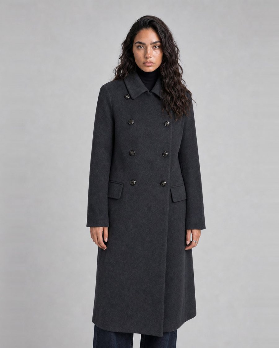 Cappotto donna Helmur Regina colore Antracite – indossato, tre quarti