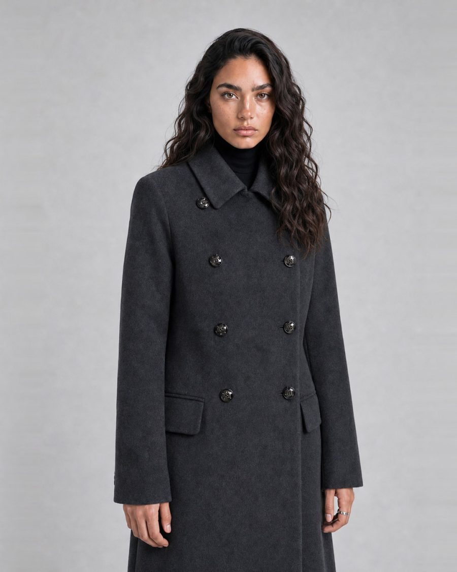 Cappotto donna Helmur Regina colore Nero – indossato, tre quarti