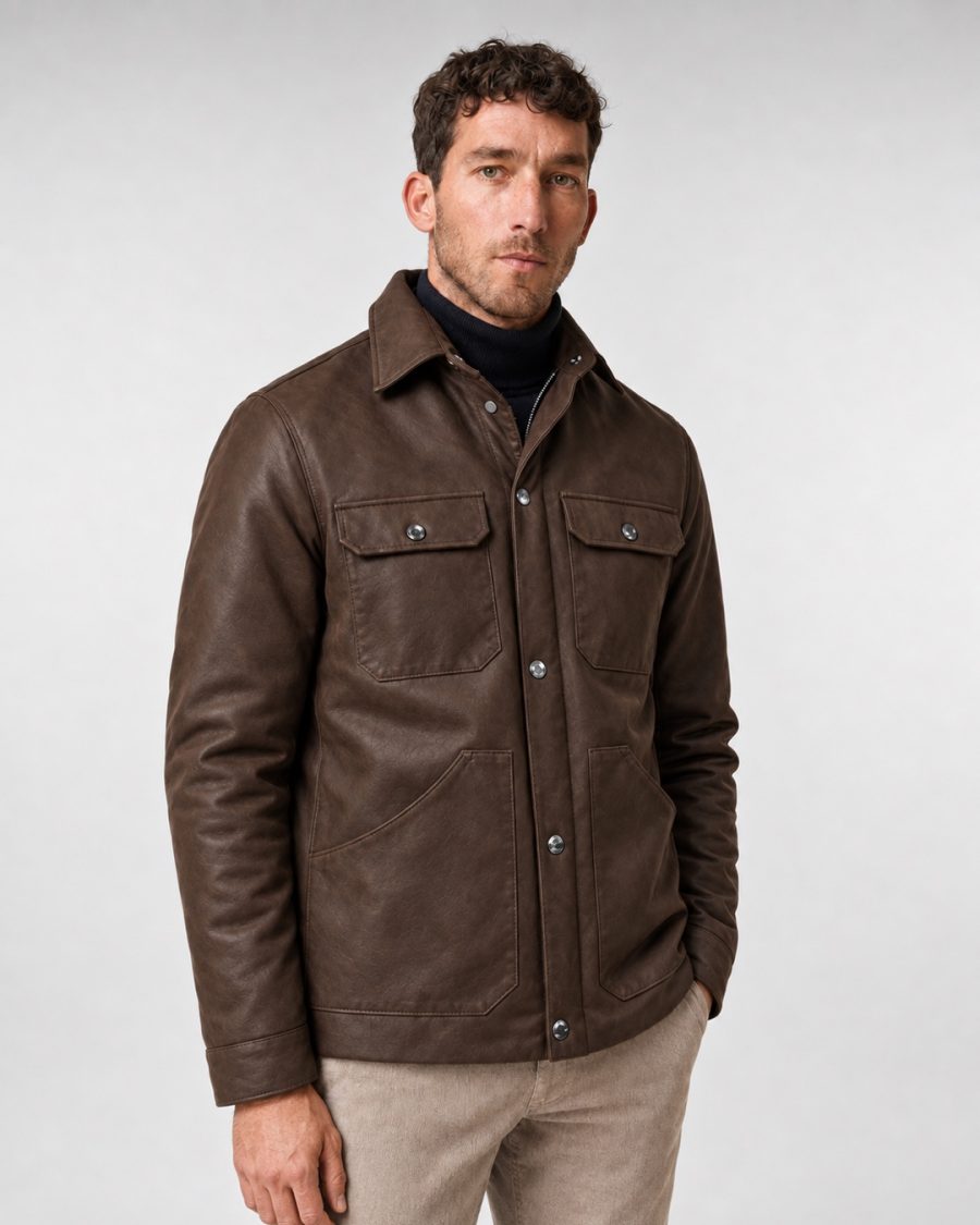 Giubbotto uomo Helmur Shelby colore Cuoio – indossato, tre quarti