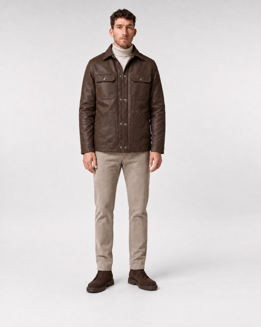 Giubbotto uomo Helmur Shelby colore Cuoio – indossato, fronte