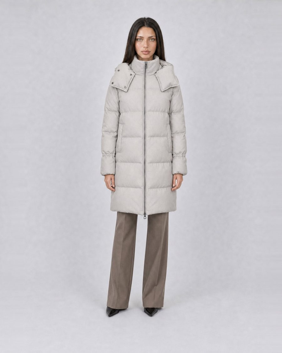Giubbotto donna Helmur Sidney colore Perla – indossato, fronte