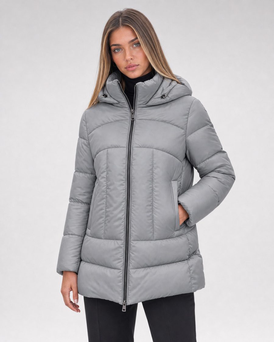 Giubbotto donna Helmur Tokyo colore Perla – indossato, tre quarti