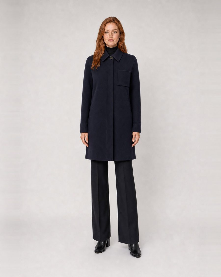 Cappotto donna Helmur Toronto colore Blu – indossato, fronte
