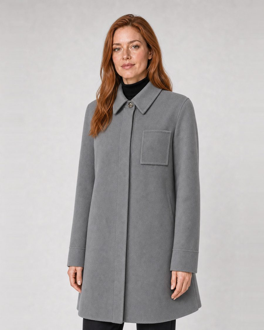 Cappotto donna Helmur Toronto colore Cenere – indossato, tre quarti