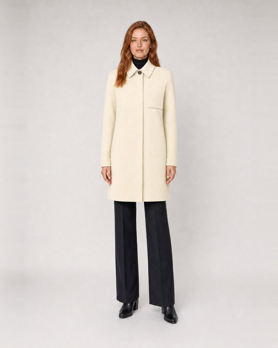 Cappotto donna Helmur Toronto colore Panna – indossato, fronte