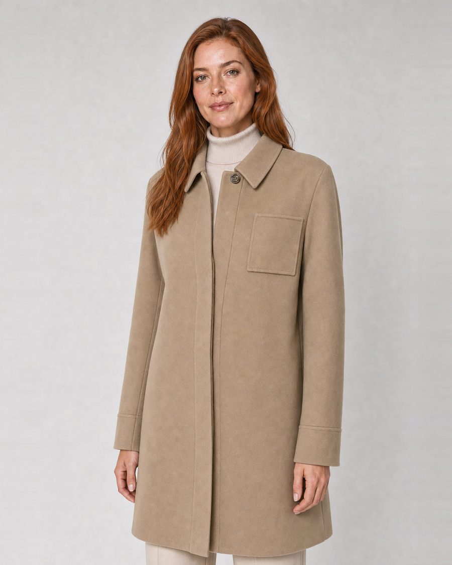 Cappotto donna Helmur Toronto colore Sabbia – indossato, tre quarti