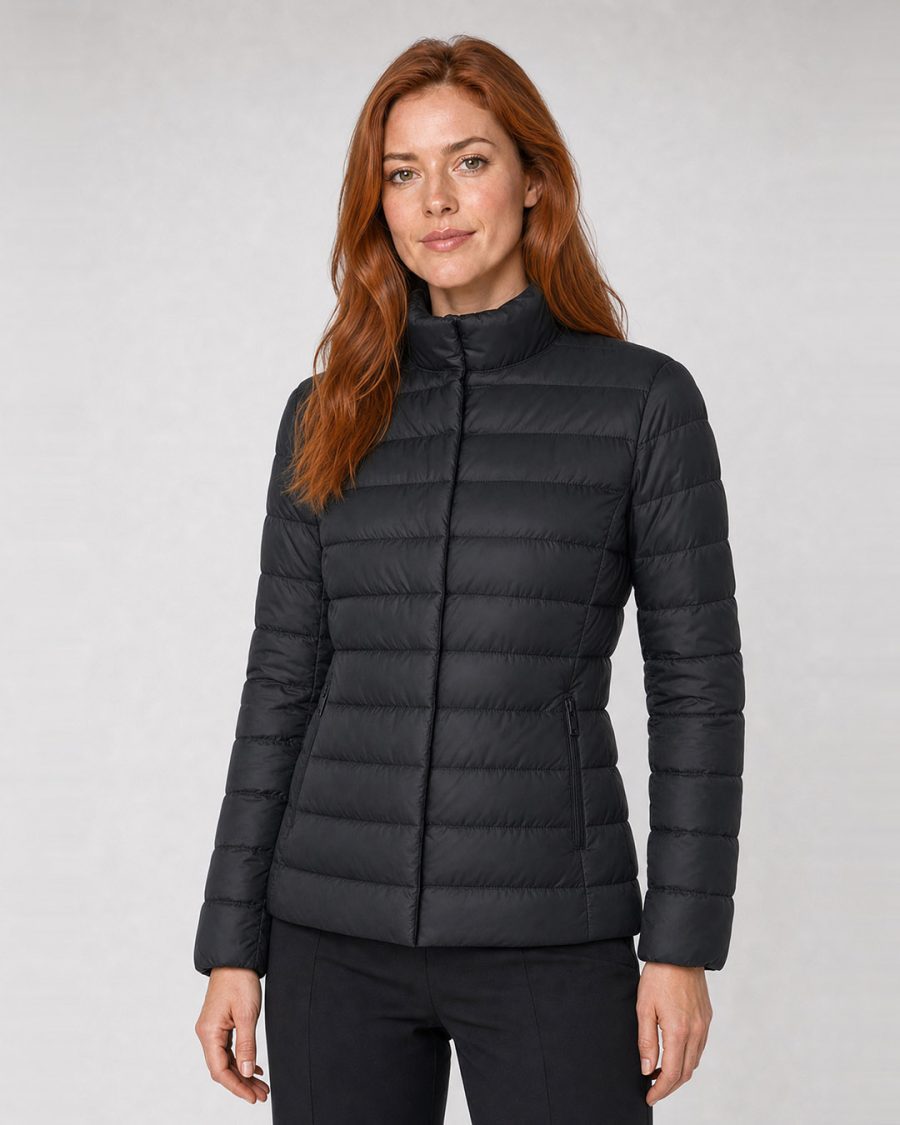 Giubbotto donna Helmur Venezia colore Moro – indossato, tre quarti
