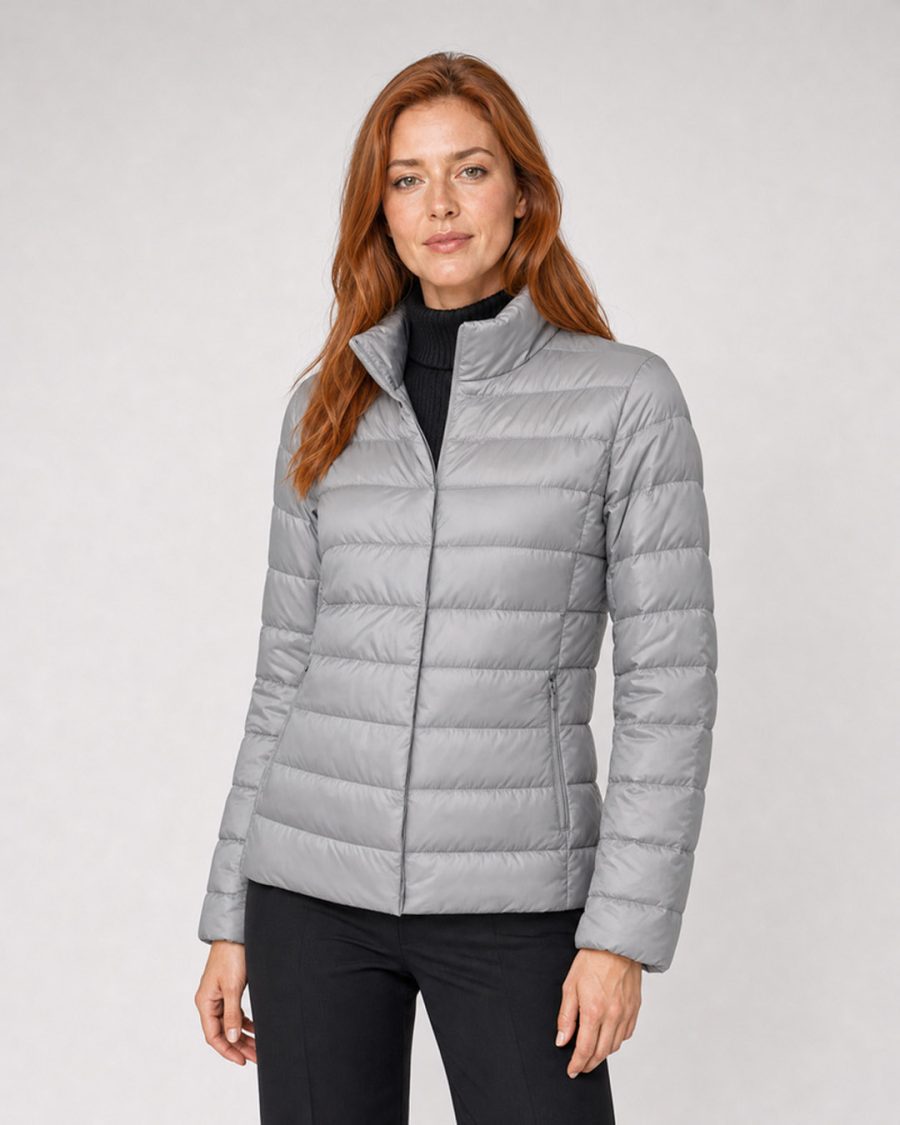 Giubbotto donna Helmur Venezia colore Perla – indossato, tre quarti
