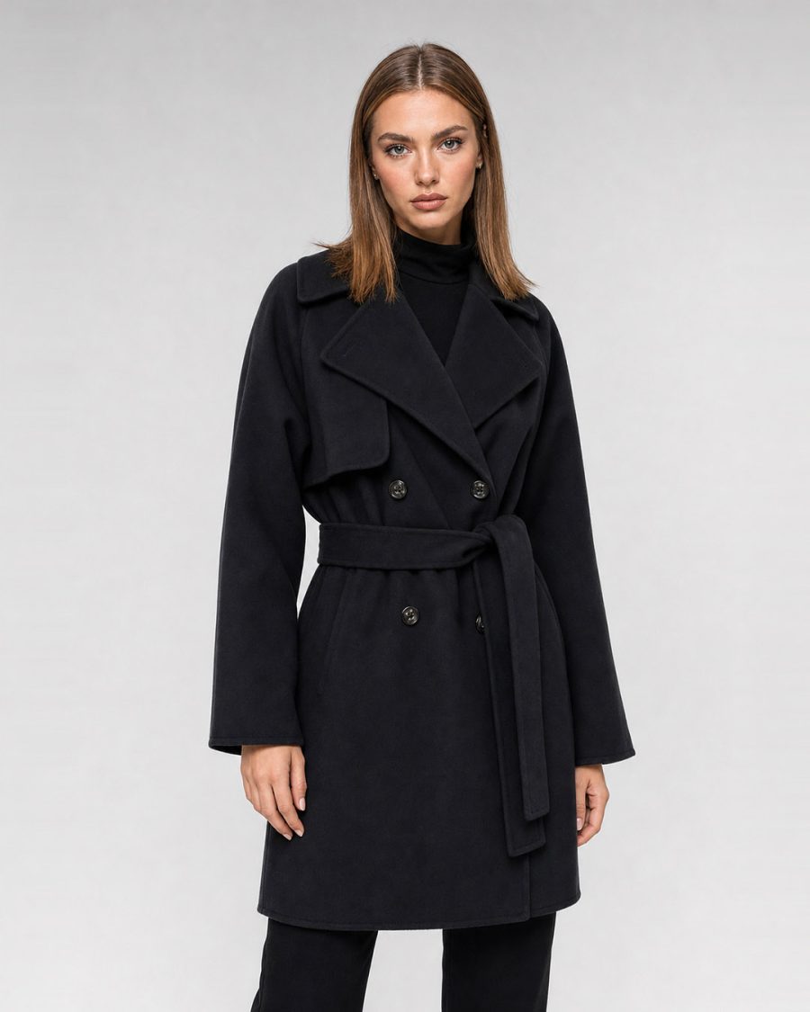Cappotto donna Helmur Windsor colore Antracite – indossato, tre quarti