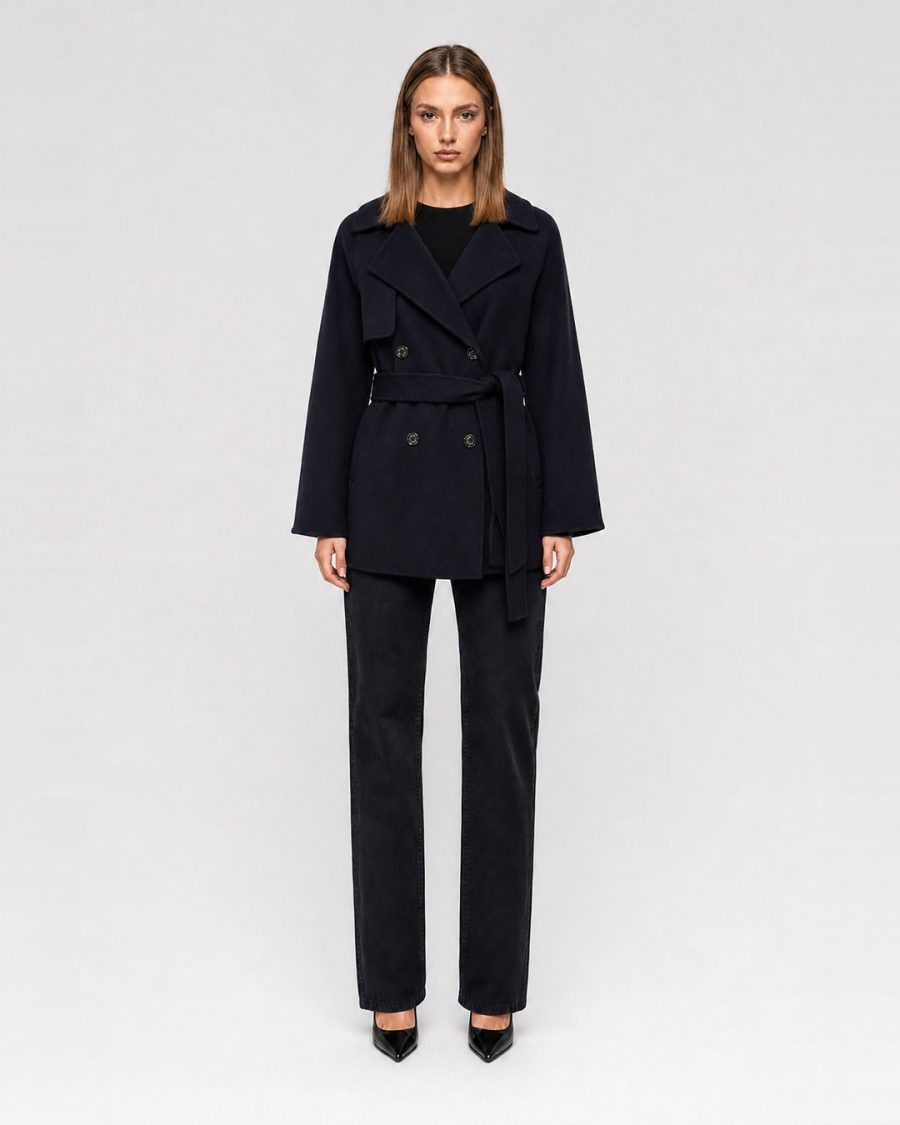 Cappotto donna Helmur Windsor colore Blu – indossato, fronte