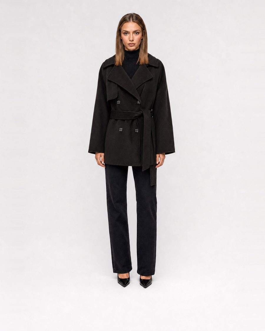 Cappotto donna Helmur Windsor colore Moro – indossato, fronte