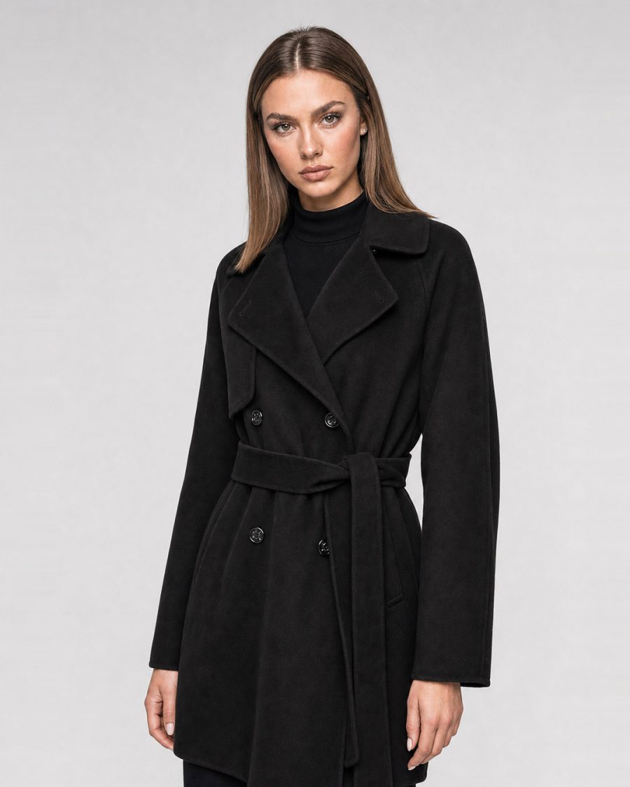 Cappotto donna Helmur Windsor colore Nero – indossato, tre quarti